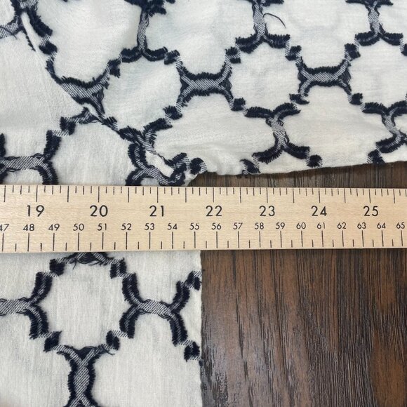 LOFT Top XS Ivory Navy Blue Textured Lightweight Cotton Popover Blouse Women's - Picture 9 of 13